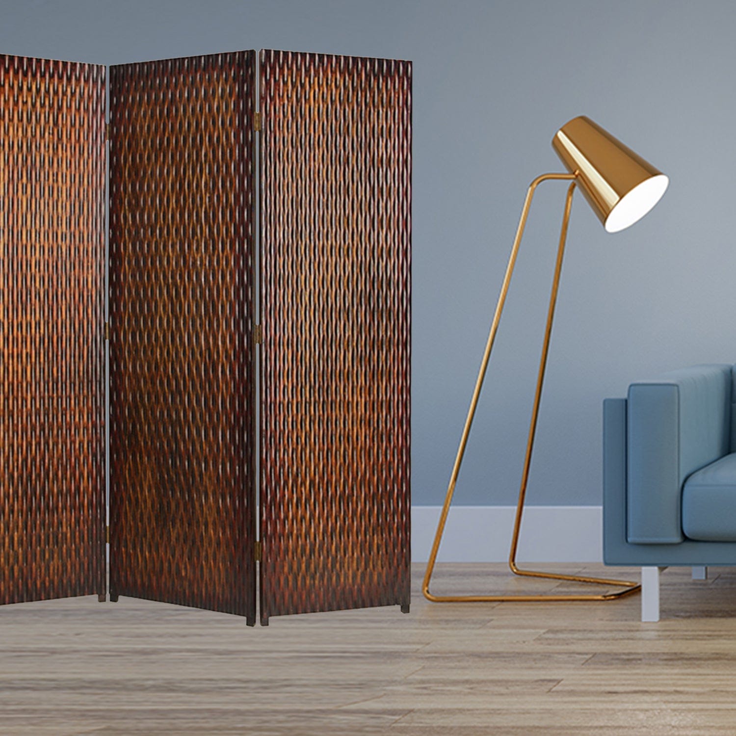 1" X 63" X 72" Brown Wood 3 Panel  Screen - Homeroots