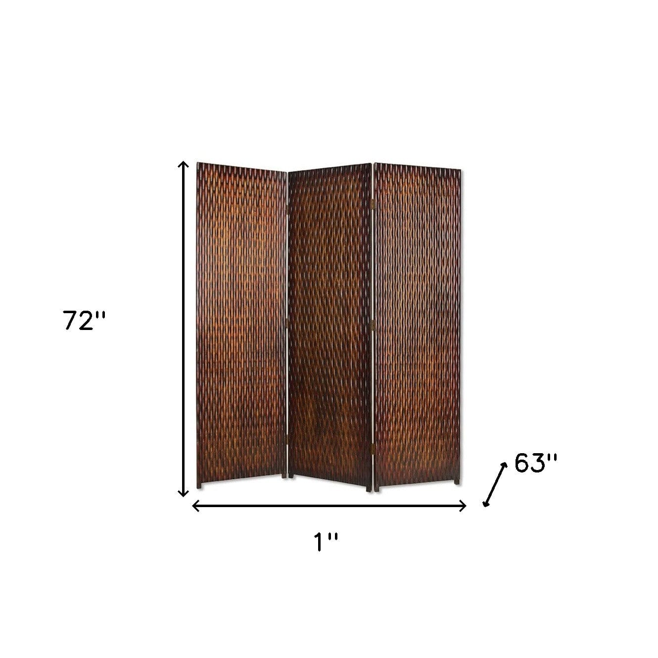 1" X 63" X 72" Brown Wood 3 Panel  Screen - Homeroots