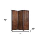 1" X 63" X 72" Brown Wood 3 Panel Screen - Homeroots - Flyclothing LLC
