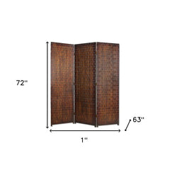 1" X 63" X 72" Brown Wood 3 Panel  Screen - Homeroots