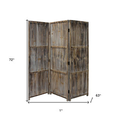 1" x 63" x 72" Brown 3 Panel Solid Wood Fortress  Screen - Homeroots