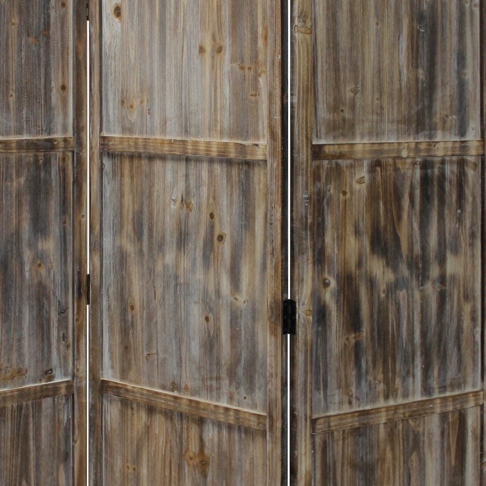 1" x 63" x 72" Brown 3 Panel Solid Wood Fortress  Screen - Homeroots