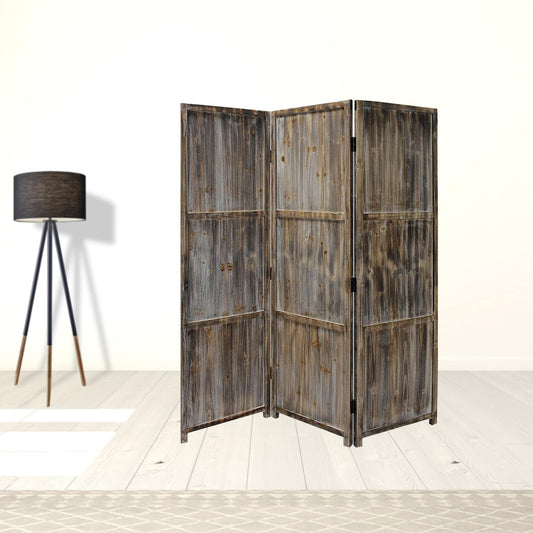 1" x 63" x 72" Brown 3 Panel Solid Wood Fortress  Screen - Homeroots