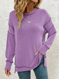 Side Slit Round Neck Dropped Shoulder Sweatshirt - Trendsi - Flyclothing LLC