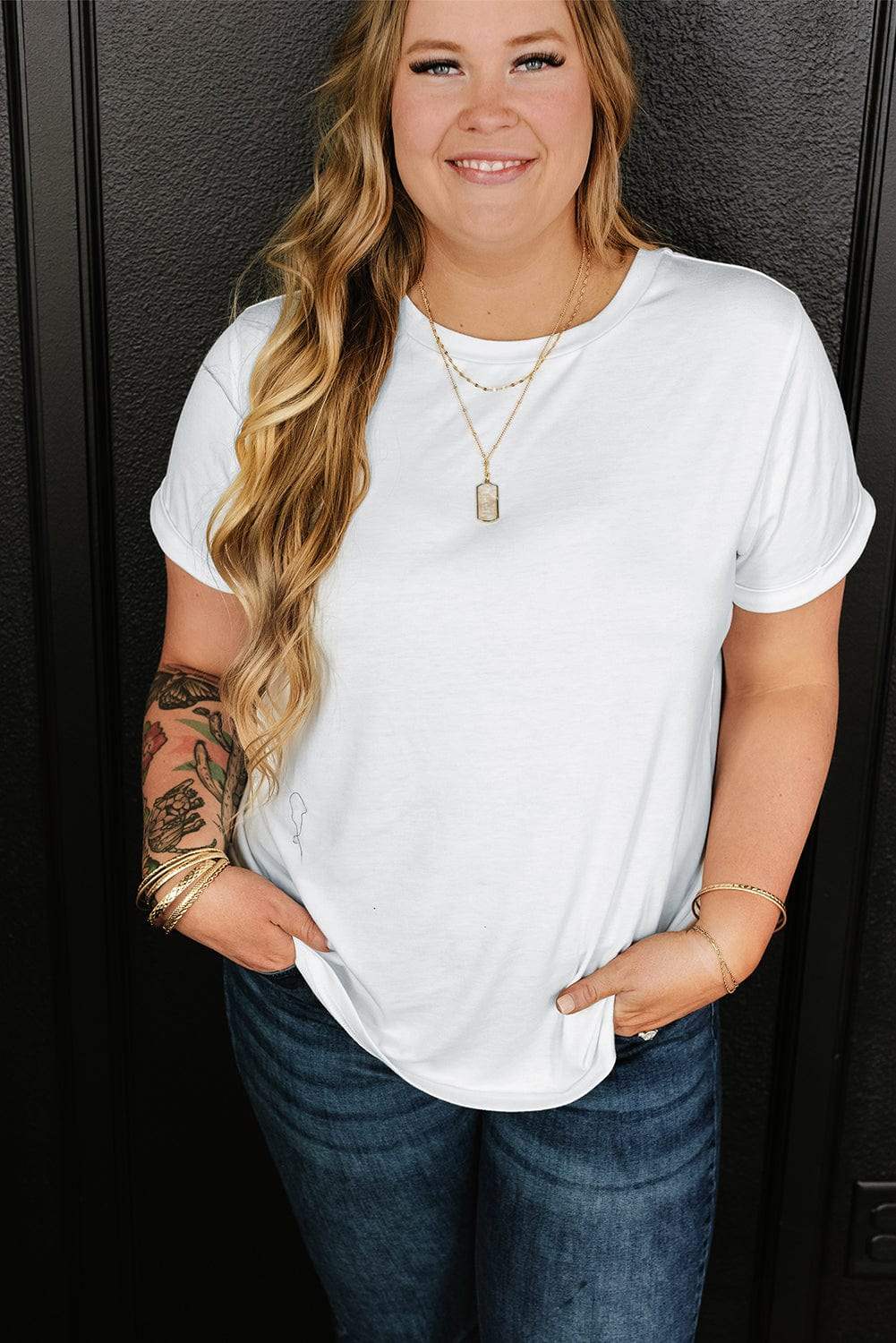 Full Size Round Neck Short Sleeve T-Shirt - Trendsi - Flyclothing LLC