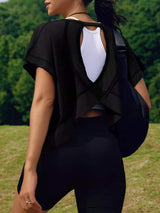 Cutout Back Short Sleeve T-Shirt - Trendsi - Flyclothing LLC