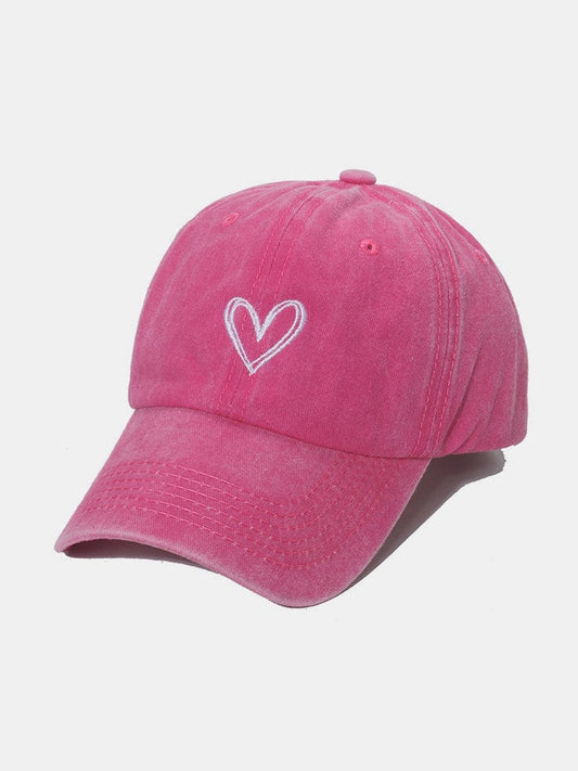 Embroidered Heart Washed Cotton Baseball Cap - Trendsi