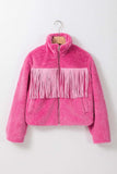 Fringed Zip Up Fleece Jacket - Trendsi - Flyclothing LLC