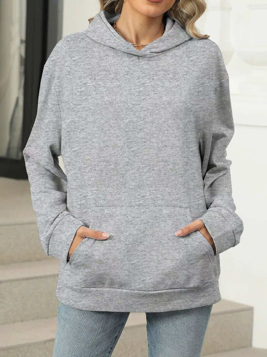 Kangaroo Pocket Long Sleeve Hoodie - Trendsi - Flyclothing LLC