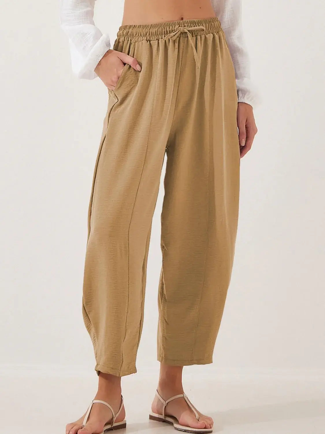 Full Size Drawstring Cropped Jogger Pants Plus Size - Trendsi - Flyclothing LLC