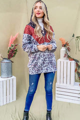 And The Why Printed Half Zip Up Long Sleeve Hoodie - Trendsi - Flyclothing LLC