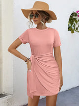 Round Neck Short Sleeve Mini Tee Dress - Trendsi - Flyclothing LLC