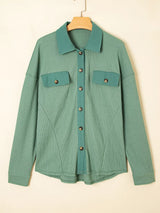 Waffle Knit Vintage Patchwork Button Up Loose Shirt - Trendsi - Flyclothing LLC