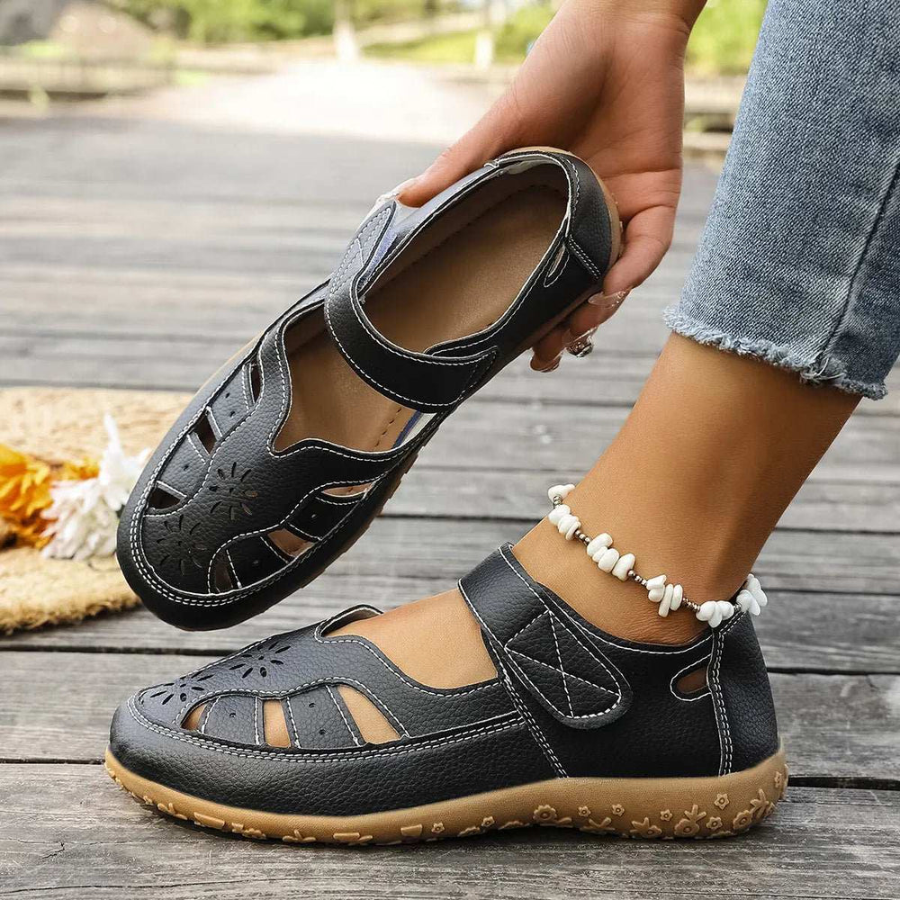 Cutout Velcro Straps Sandals - Trendsi - Flyclothing LLC
