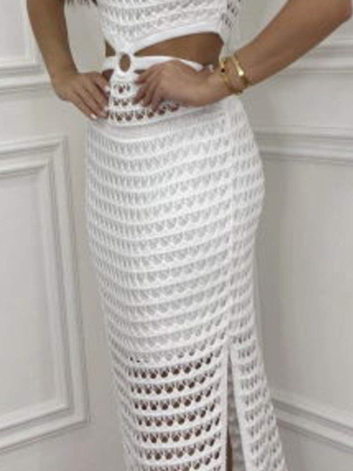 Cutout Slit Round Neck Sweater Dress - Trendsi - Flyclothing LLC