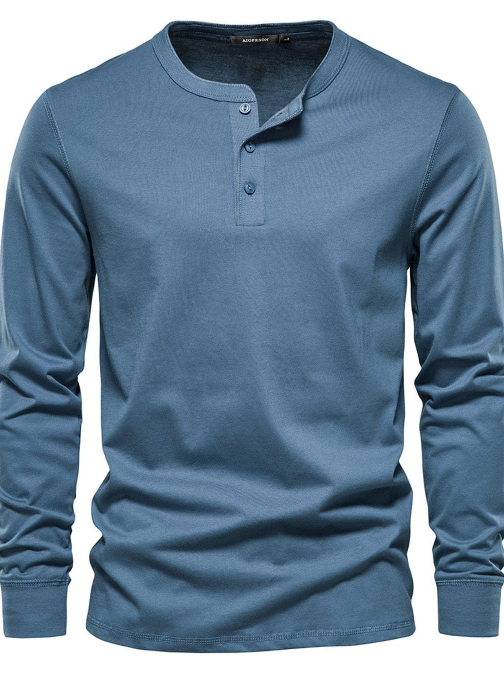 Men's Full Size Quarter Button Round Neck Long Sleeve T-Shirt Plus Size - Trendsi