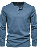 Men's Full Size Quarter Button Round Neck Long Sleeve T-Shirt Plus Size - Trendsi