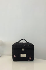Bow Embroidered Quilted Storage Bag with Zip - Trendsi
