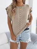 Openwork Round Neck Cap Sleeve Knit Top - Trendsi - Flyclothing LLC