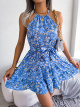 Tied Printed Grecian Neck Mini Dress - Trendsi - Flyclothing LLC