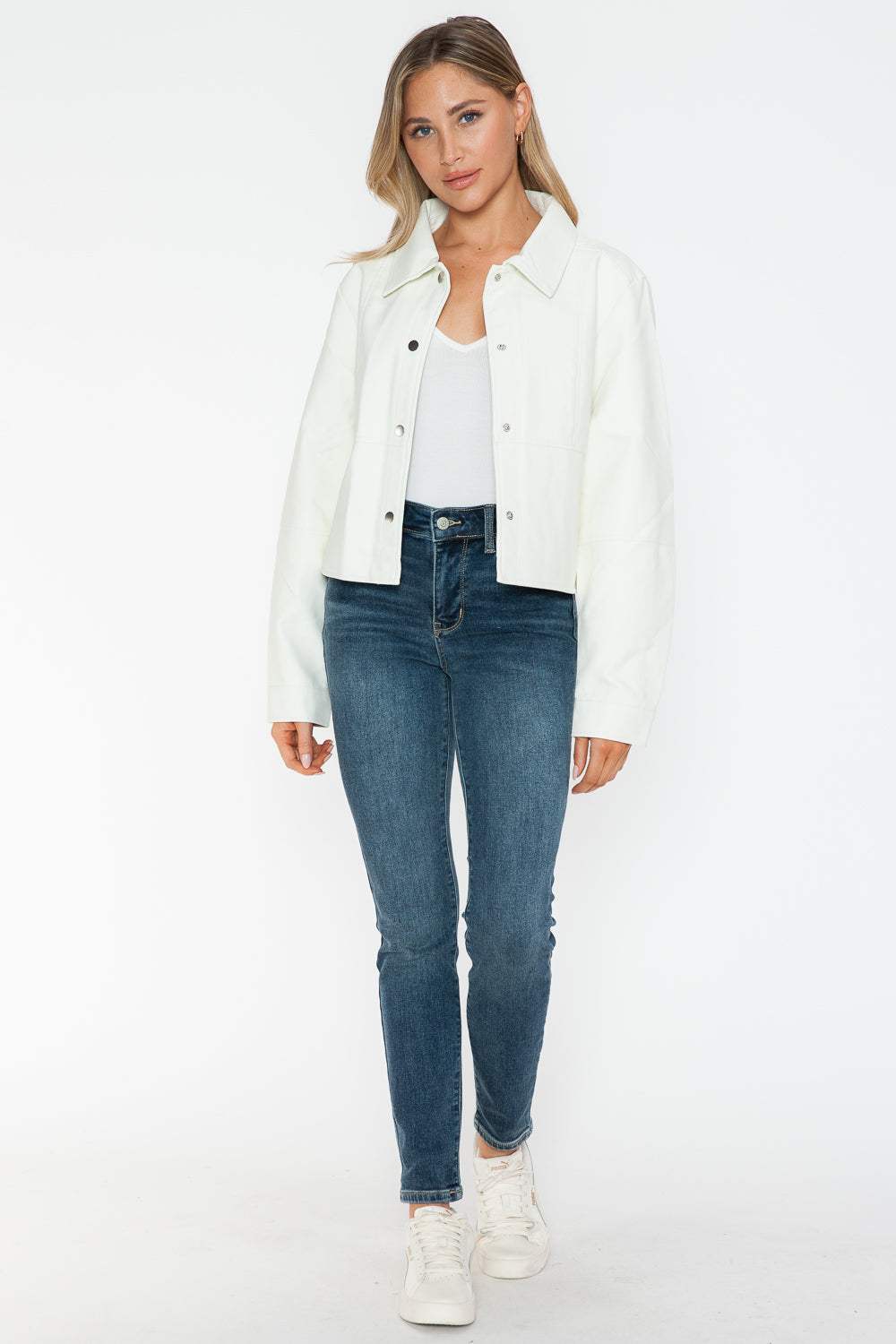 Snobbish Snap Down Long Sleeve PU Leather Jacket - Trendsi - Flyclothing LLC
