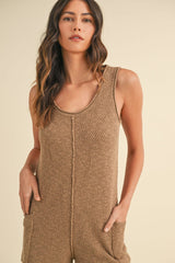 MABLE Sleeveless Knit Crop Jumpsuit with Pockets - Trendsi