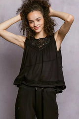 POL Round Neck Sleeveless Top with Crochet Contrast - Trendsi - Flyclothing LLC