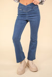 VERY J Washed Denim Stretchy Crossover Waist Leggings - Trendsi