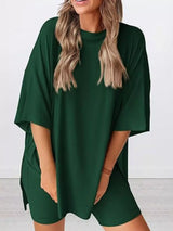 Full Size Half Sleeve T-Shirt and Shorts Set Plus Size - Trendsi - Flyclothing LLC