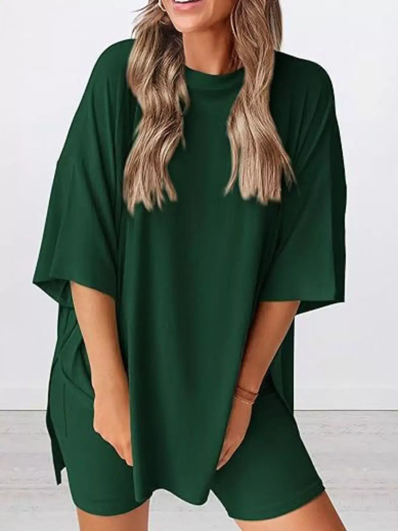 Full Size Half Sleeve T-Shirt and Shorts Set Plus Size - Trendsi - Flyclothing LLC