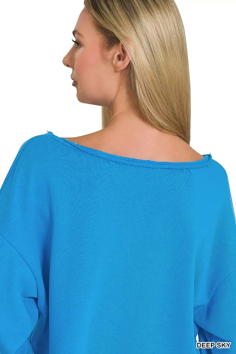 Zenana French Terry Boatneck Crop Top - Trendsi - Flyclothing LLC