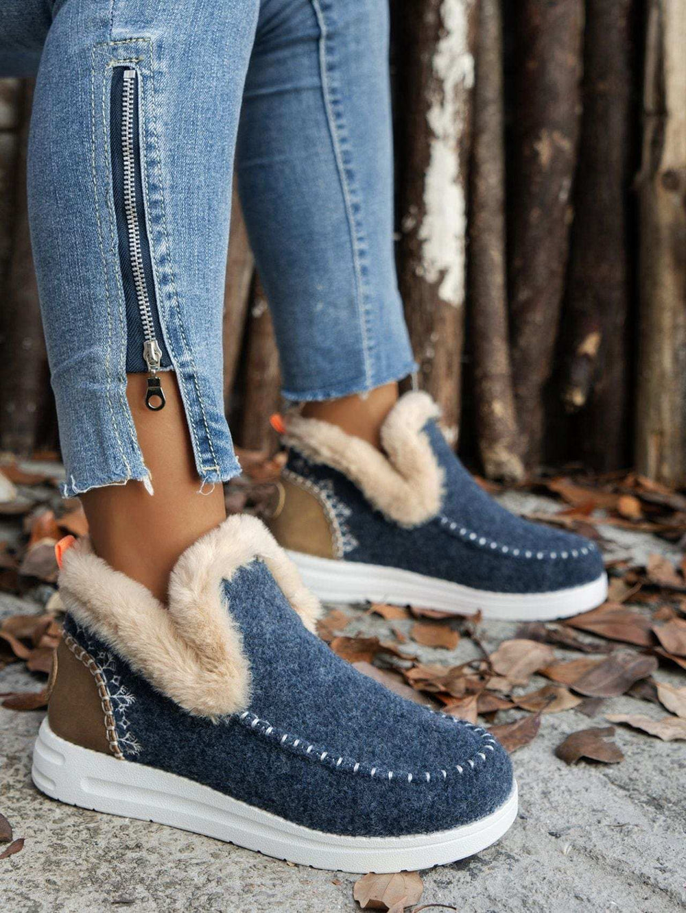 Furry Suede Round Toe Flat Sneakers - Trendsi - Flyclothing LLC