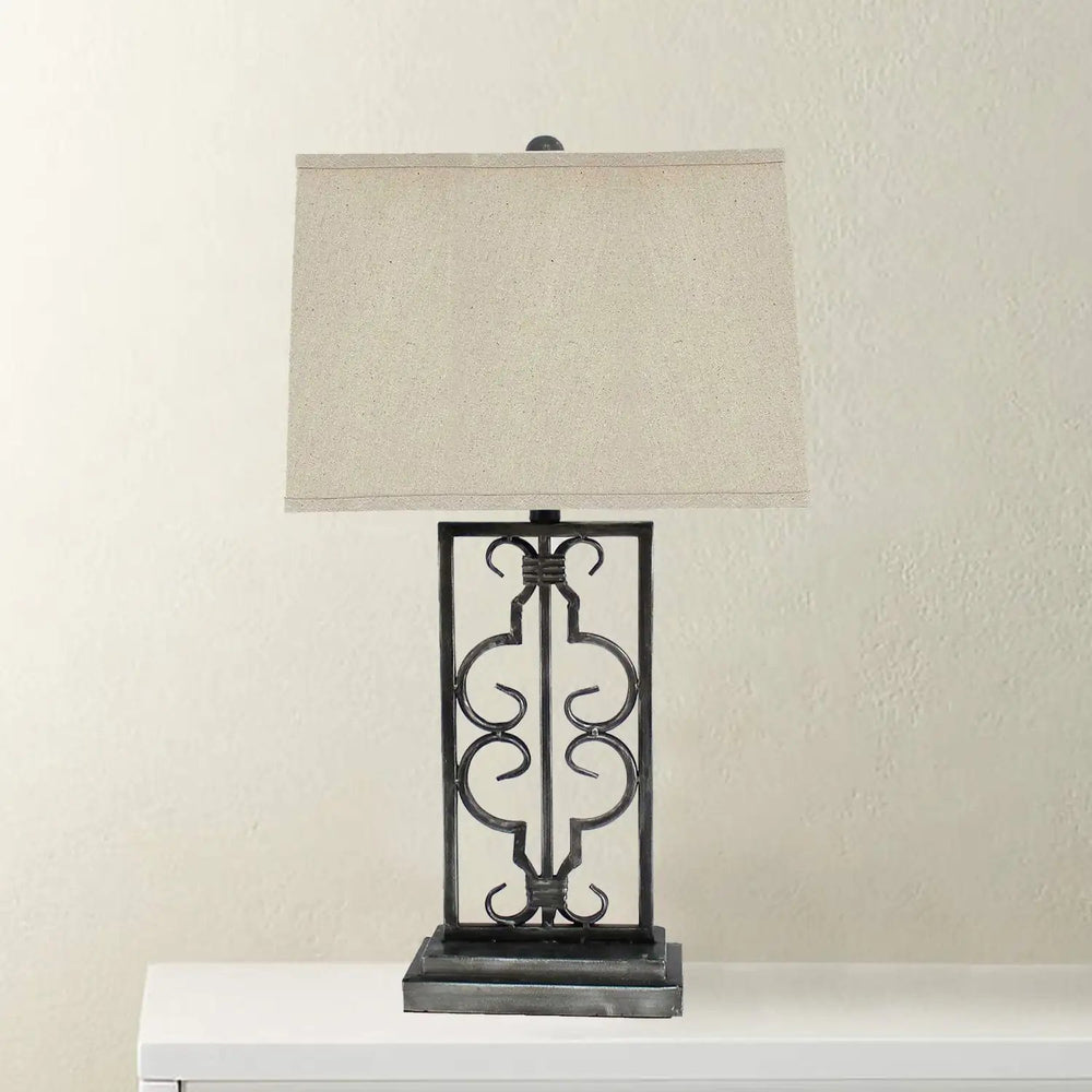 5.5 X 9.25 X 28.75 Gray Industrial With Stacked Metal Pedestal - Table Lamp - Homeroots - Flyclothing LLC