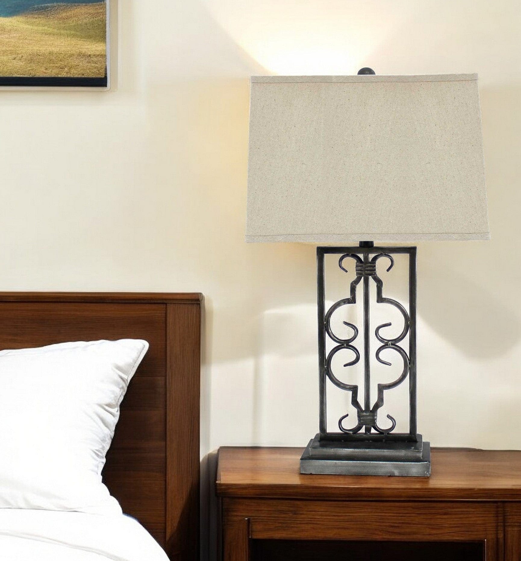 5.5 X 9.25 X 28.75 Gray Industrial With Stacked Metal Pedestal - Table Lamp - Homeroots - Flyclothing LLC