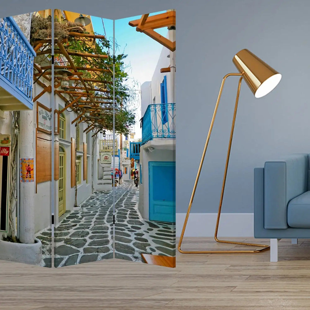 48" X 72" Multi Color Wood Canvas Greece  Screen - Homeroots
