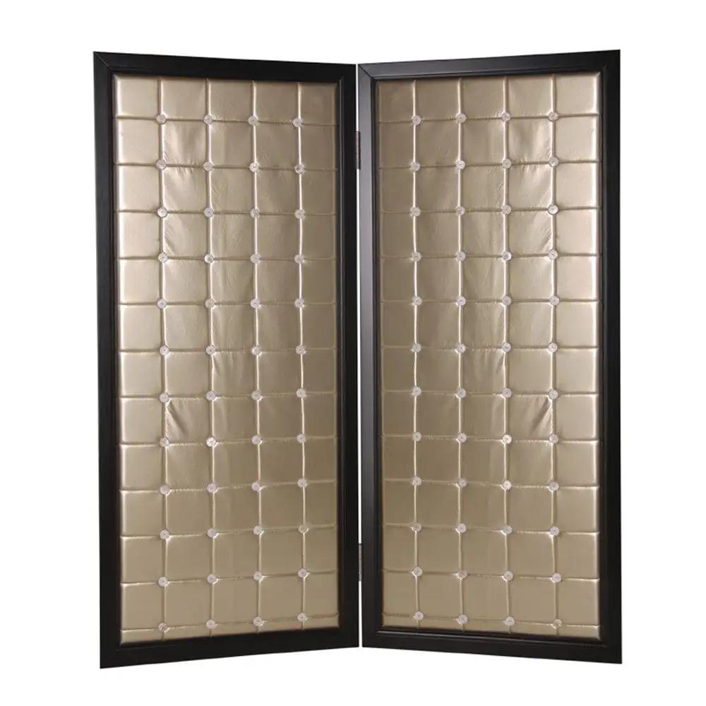 59" X 84" Gold Wood & Fabric Screen - Homeroots - Flyclothing LLC