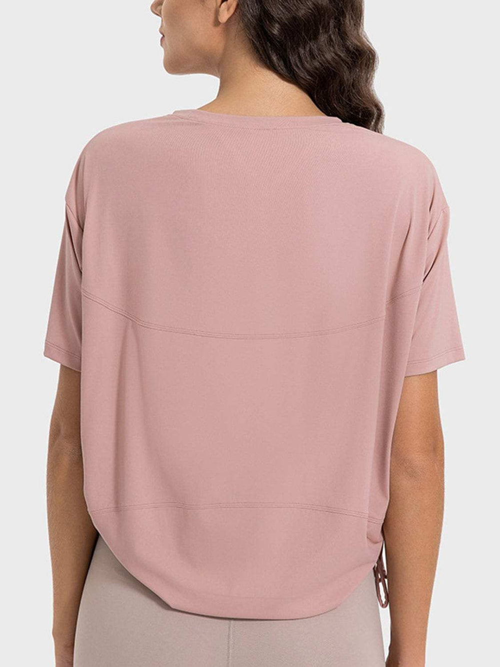 Drawstring Round Neck Short Sleeve Active T-Shirt - Trendsi - Flyclothing LLC