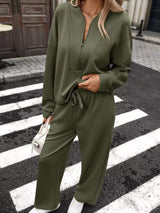 Half Zip Sweatshirt and Wide-Leg Pants Set - Trendsi - Flyclothing LLC