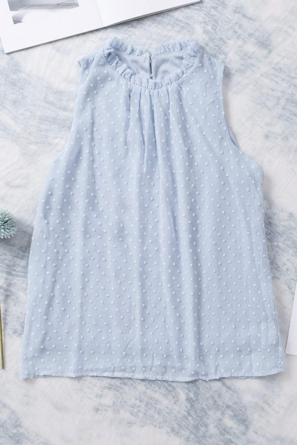 Frill Swiss Dot Round Neck Tank - Trendsi - Flyclothing LLC