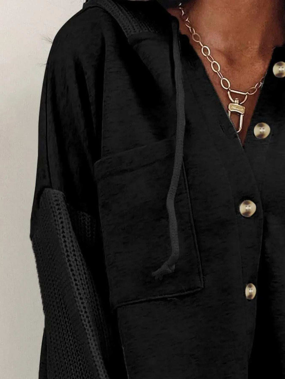 Drawstring Button Front Hoodie - Trendsi - Flyclothing LLC