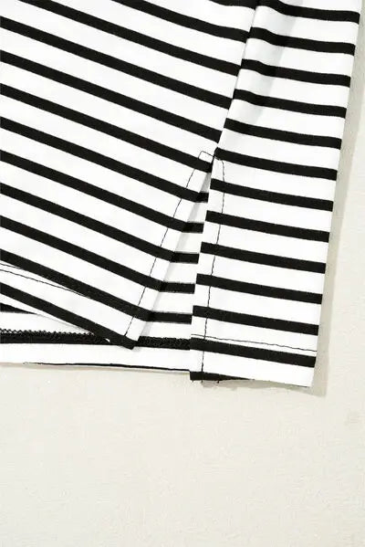 Striped Round Neck Cap Sleeve Top - Trendsi - Flyclothing LLC