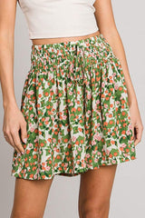 Cotton Bleu by Nu Label Floral Printed Smocked Waist Skorts - Trendsi - Flyclothing LLC