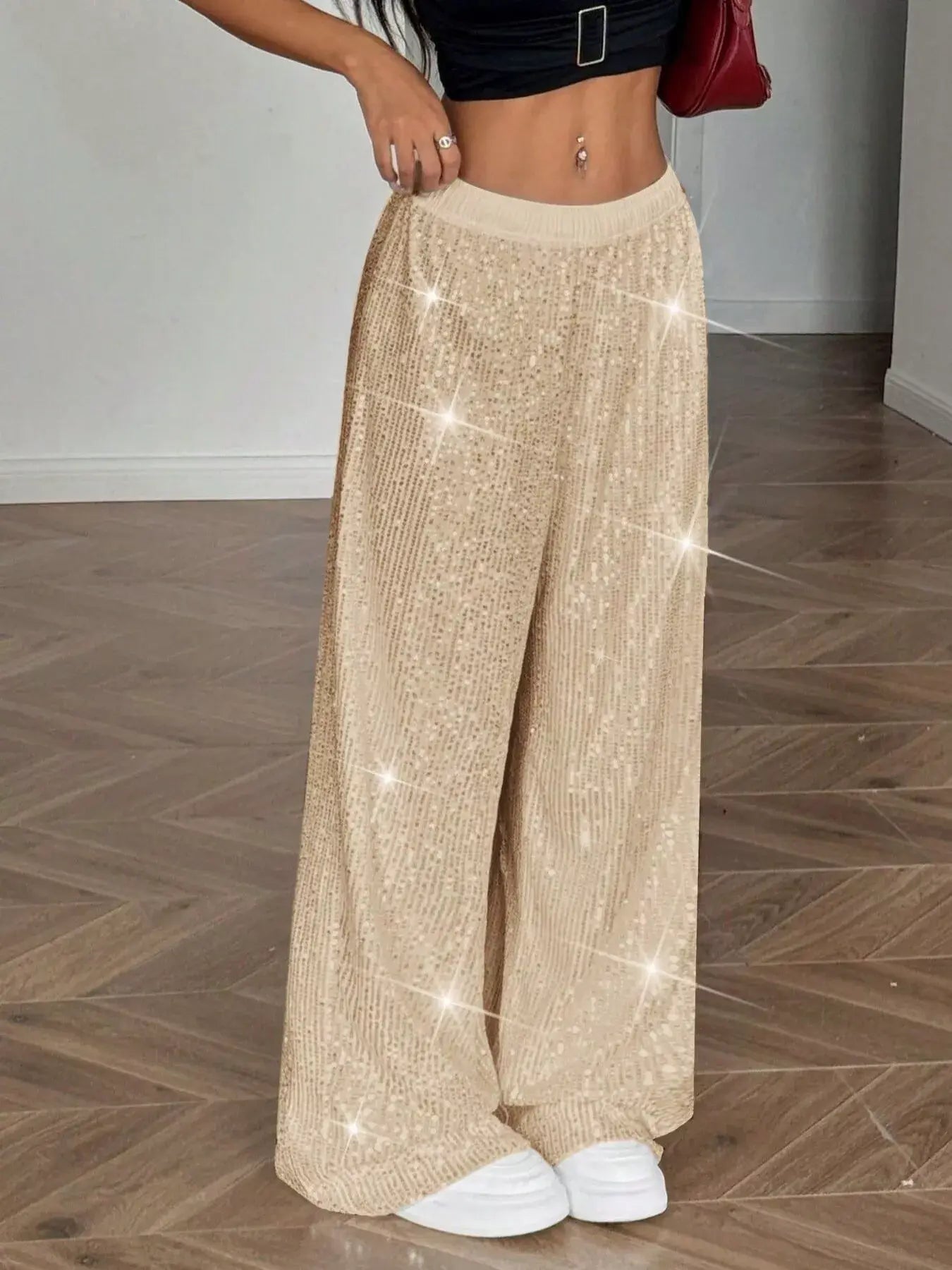 Sequin Wide-Leg Pants - Trendsi - Flyclothing LLC