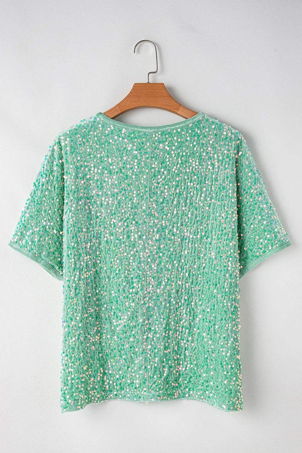 Layered Sequin V-Neck Half Sleeve Top - Trendsi - Flyclothing LLC