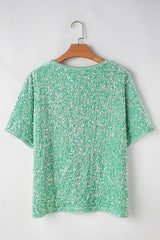 Layered Sequin V-Neck Half Sleeve Top - Trendsi - Flyclothing LLC