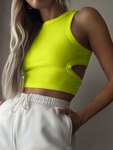 Cutout Round Neck Tank - Trendsi - Flyclothing LLC