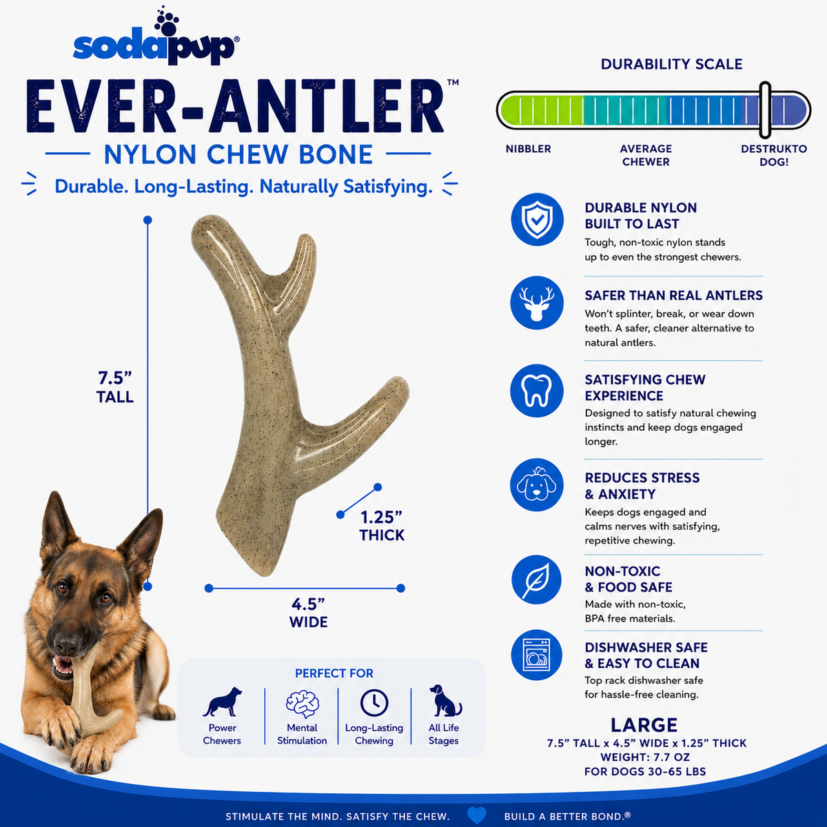 Ever Antler Nylon Chew Bone | Elk Antler Shaped Dog Toy for Aggressive Chewers | SodaPup - SodaPup/True Dogs, LLC - Flyclothing LLC