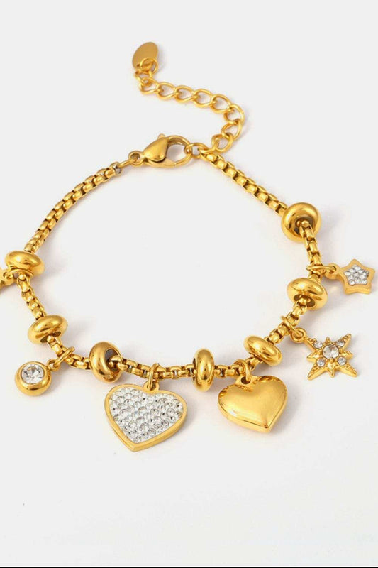 Titanium Steel Inland Zircon Heart Charm Bracelet - Trendsi - Flyclothing LLC