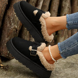 Fuzzy Trim Buckle Platform Slippers - Trendsi - Flyclothing LLC