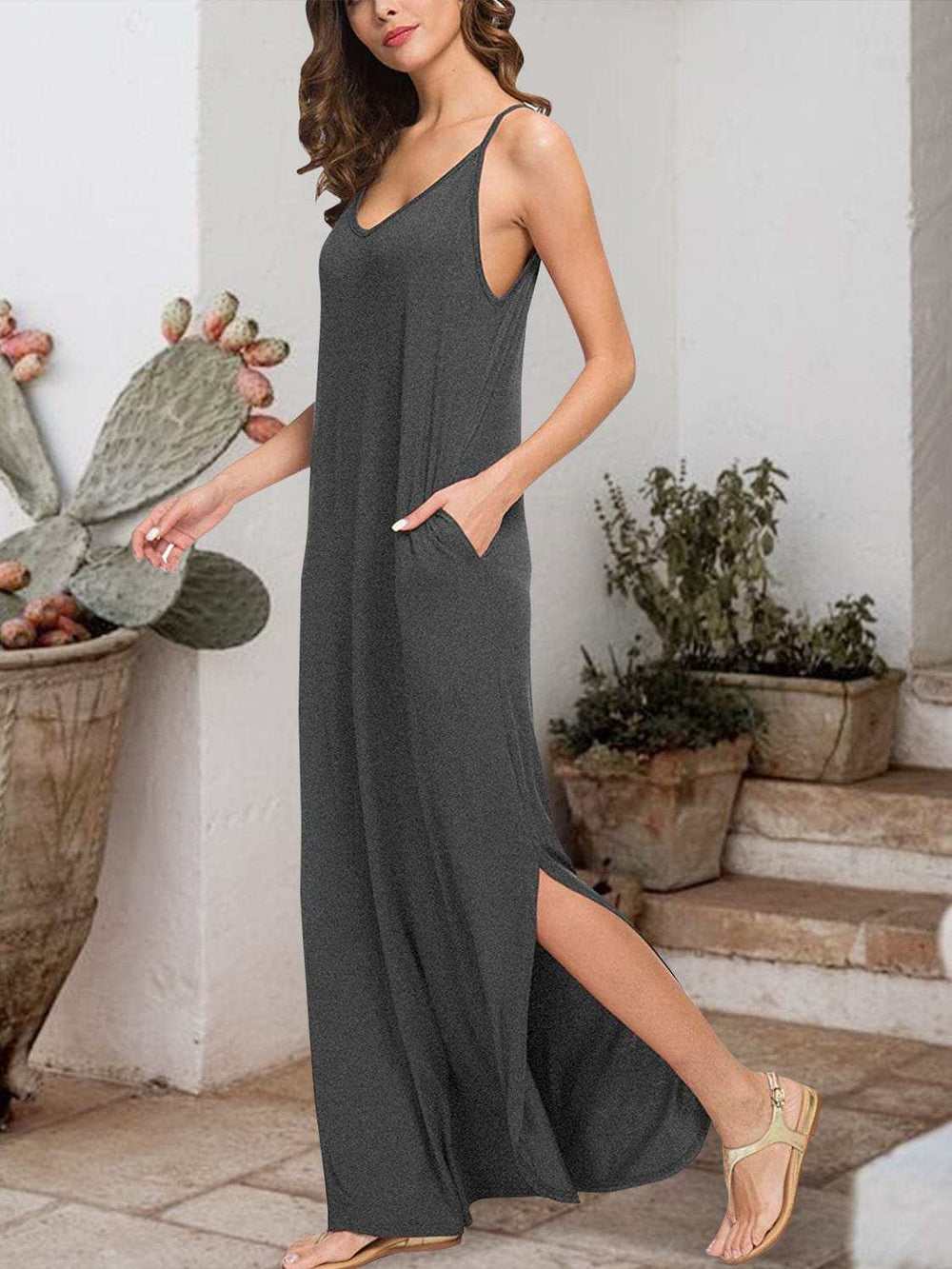 Slit Scoop Neck Sleeveless Dress - Trendsi - Flyclothing LLC